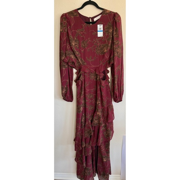 Astr Dresses & Skirts - ASTR The Label Biella Plum Floral Cutout Ruffle Maxi Dress Size XL wedding event